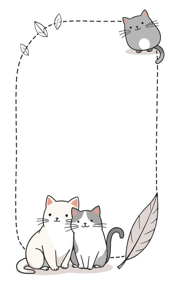 cute cats and leaves frame for your text vector