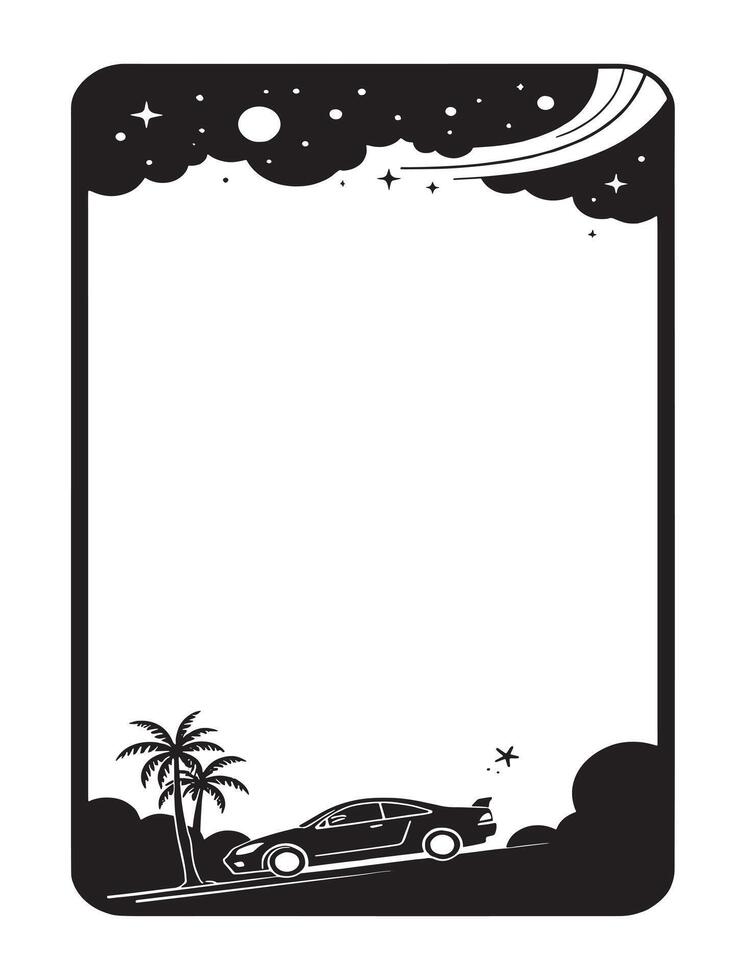 illustration of a frame space galaxy and car line art, phone frame , social media frame vector