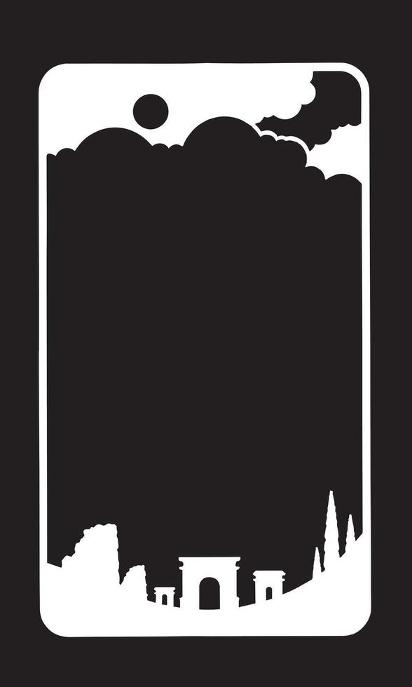 illustration of a frame ancient building and cloud line art, phone frame , social media frame vector