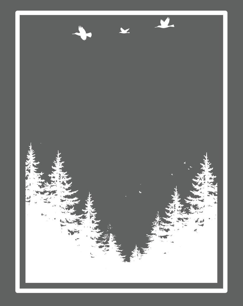 illustration of a frame forest and birds line art, phone frame , social media frame grey background vector