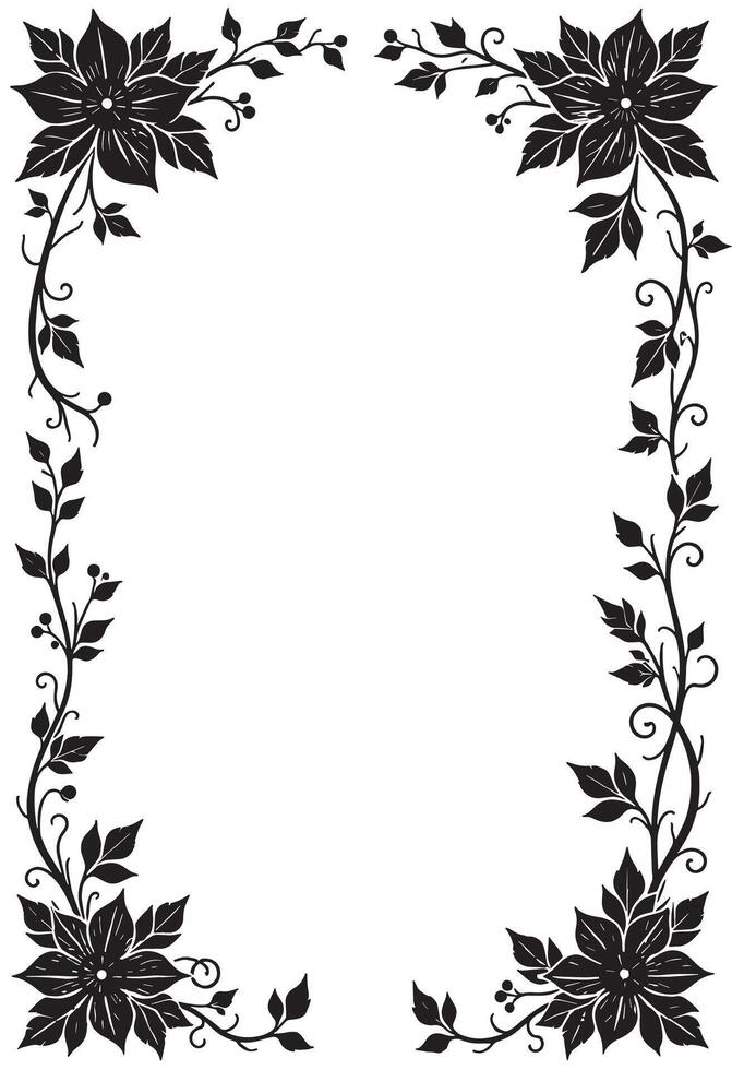 a black and white floral border with leaves vector