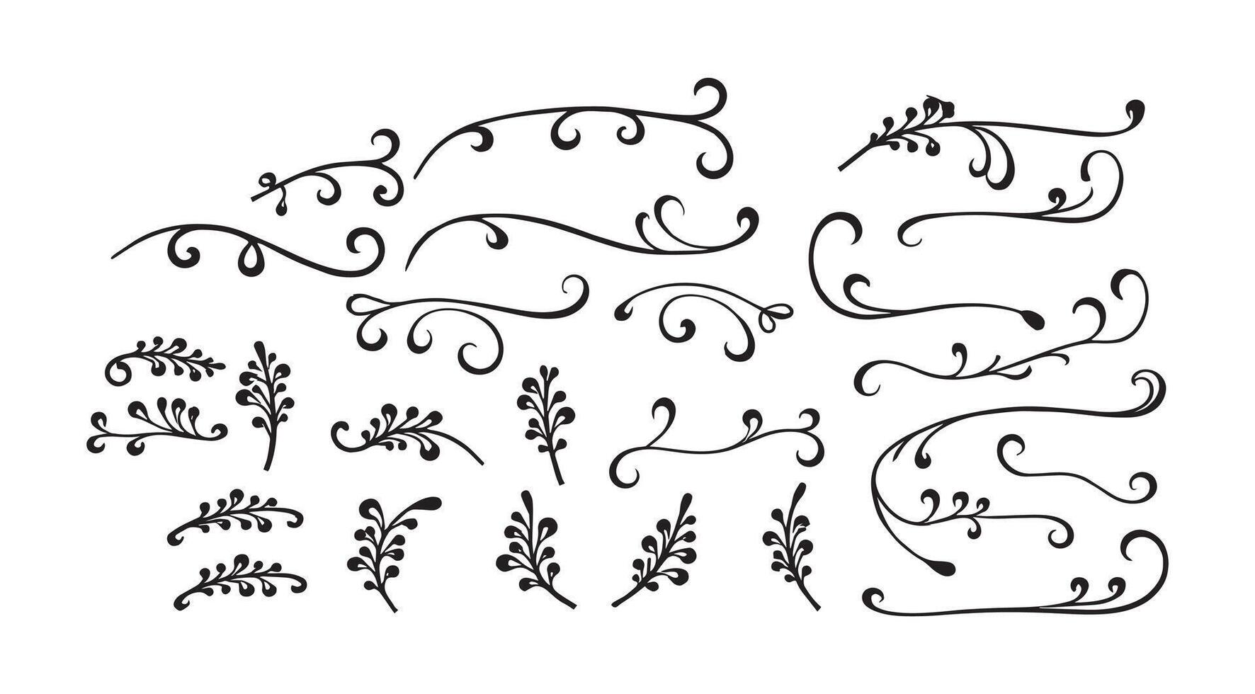 Hand drawn dividers. Lines, borders and laurels set vector