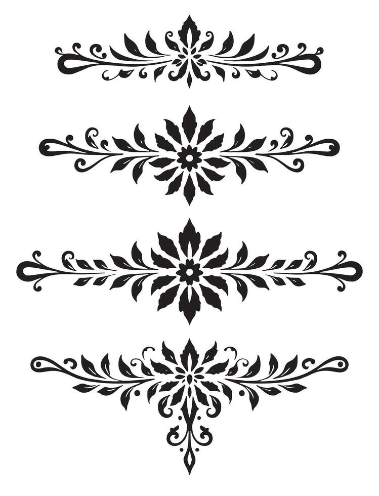 1 Set of black dividers flowers vintage deviders for card ornament etc vector