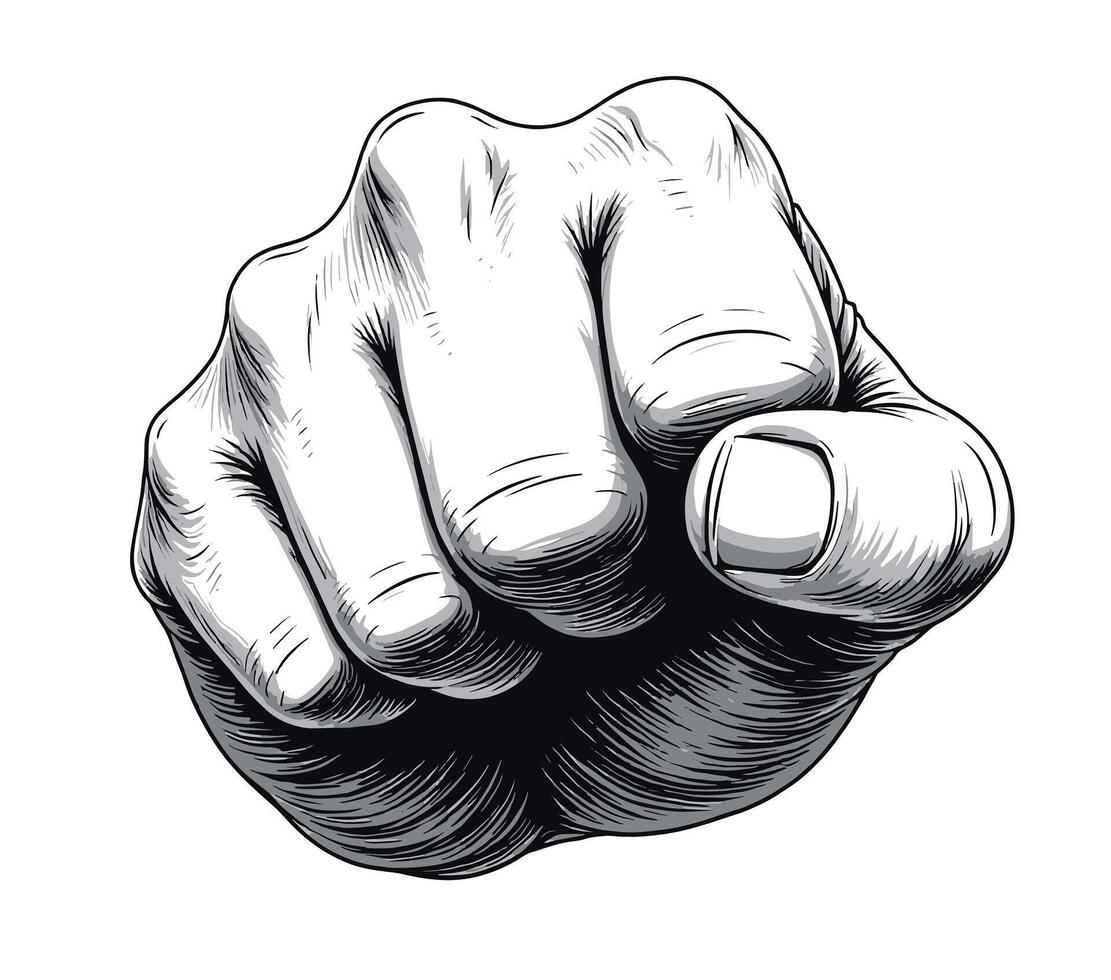 A clenched hand with detailed knuckles illustration , fist hand pencil art vector