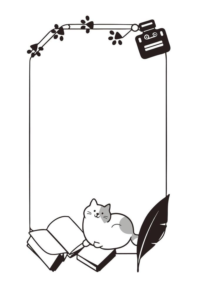A cute cat frame with a leaf on it with book illsutration vector