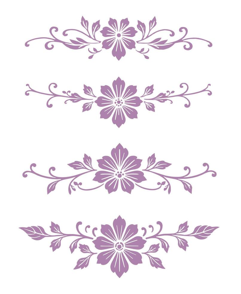 1 Set of dividers purple flowers vintage deviders for card ornament etc vector