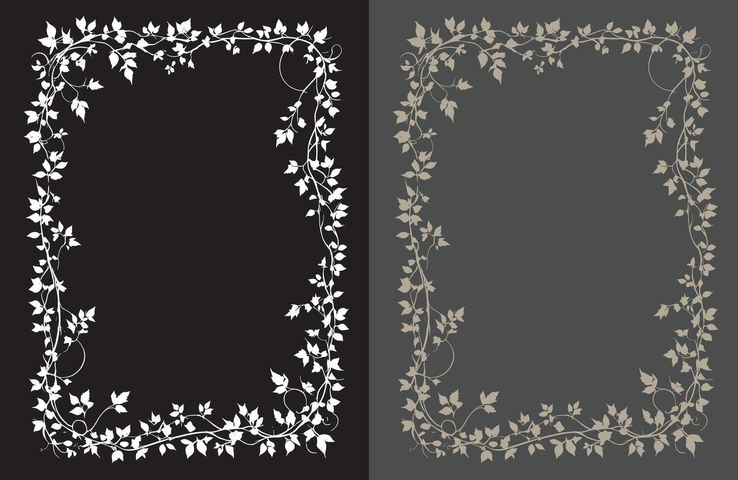 two frames with vines on black and white background vector