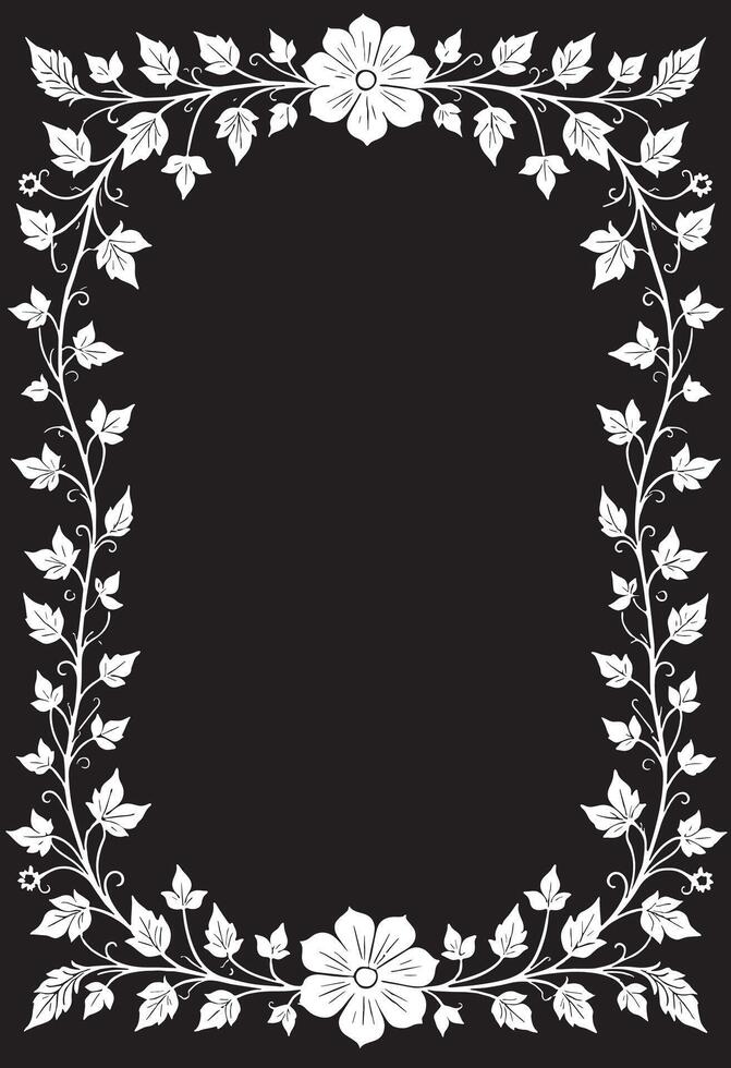 a white floral frame on a black background vector