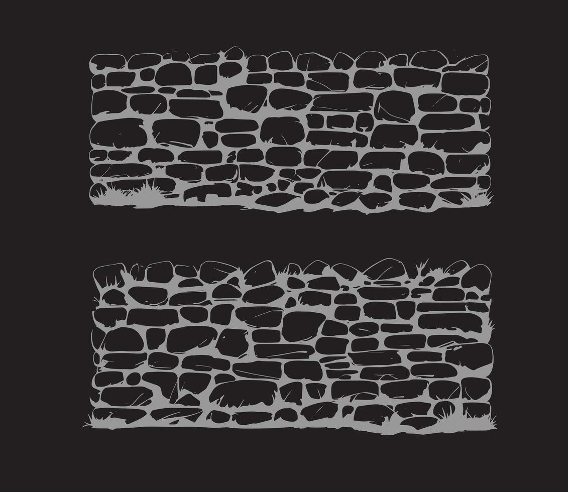 a set of stone walls with grass and stones vector