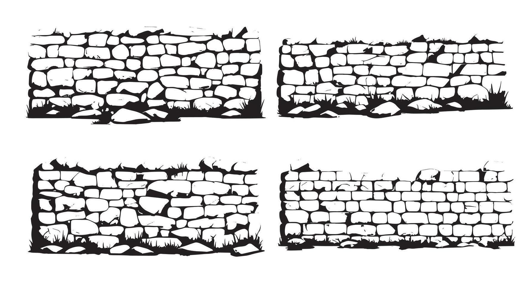 four different stone wall textures vector