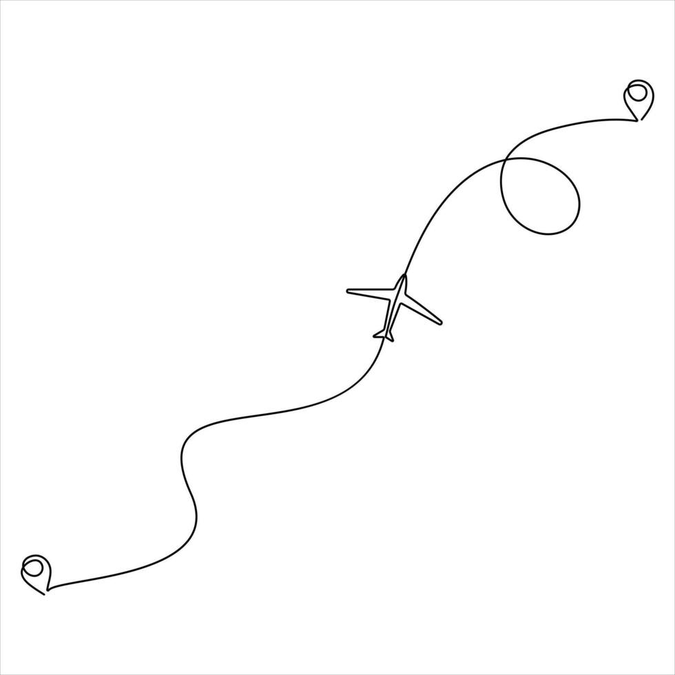 Continuous line art drawing of illustration flying up airplane path Concept of world travel and international flight vector