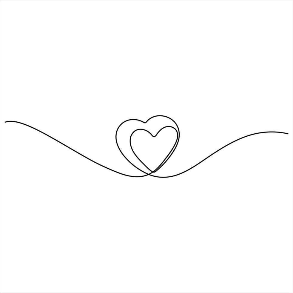Continuous one line art drawing of Love Heart shape outline style illustration vector
