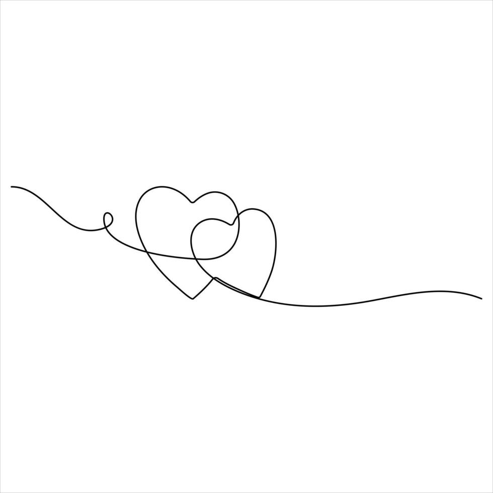 Two intertwined Hearts a continuous one line drawing illustration vector