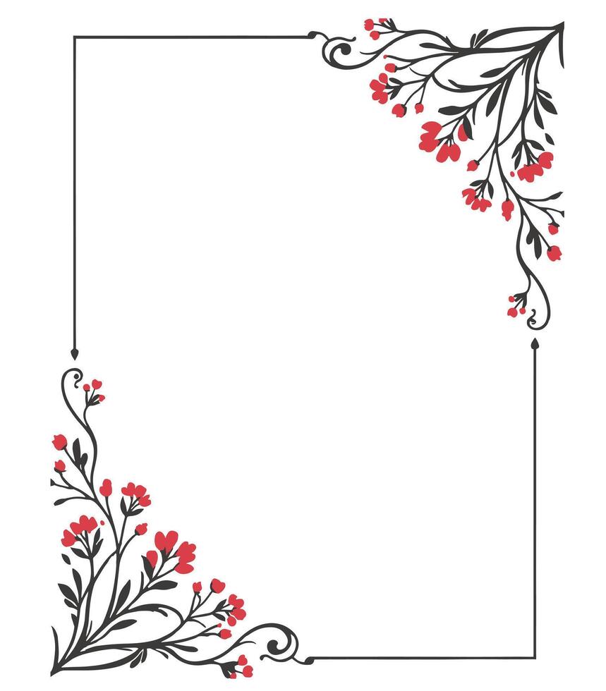 a floral frame with red flowers and leaves vector