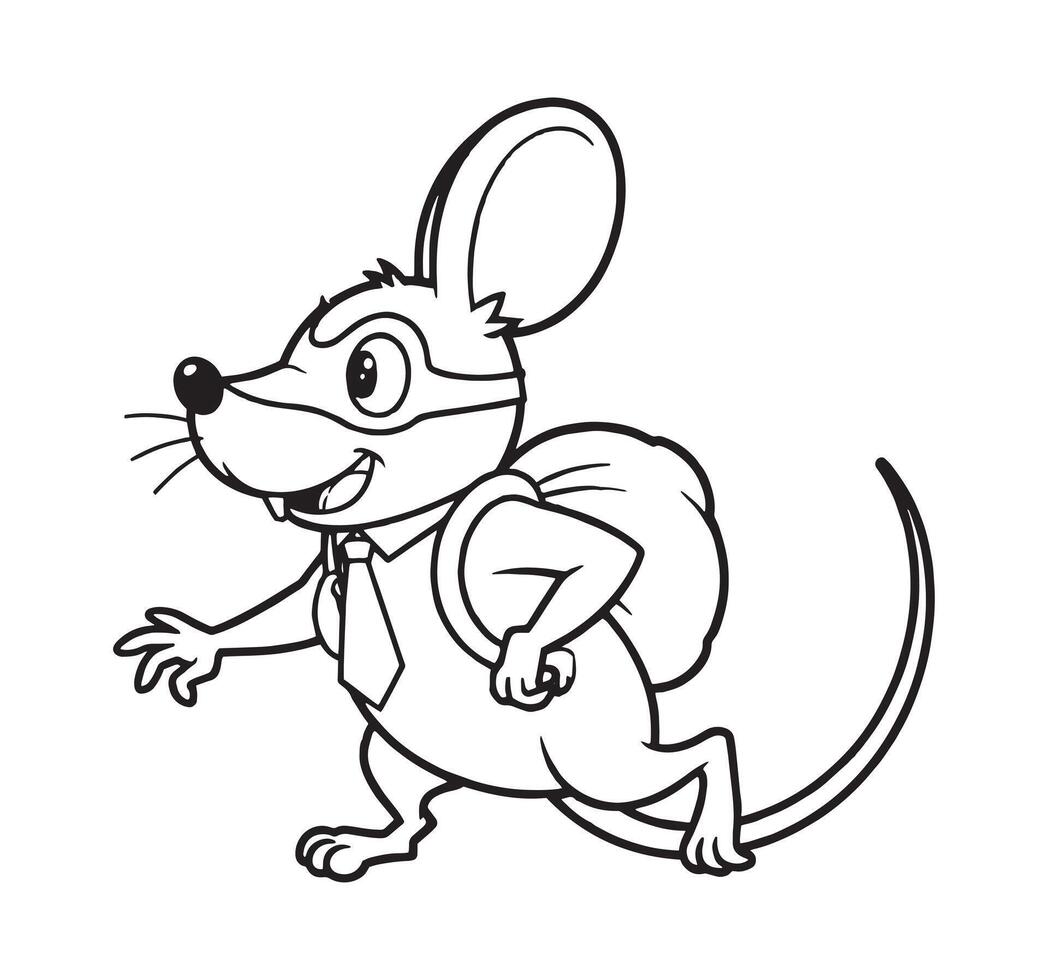 a line art cartoon mouse with a backpack and glasses vector