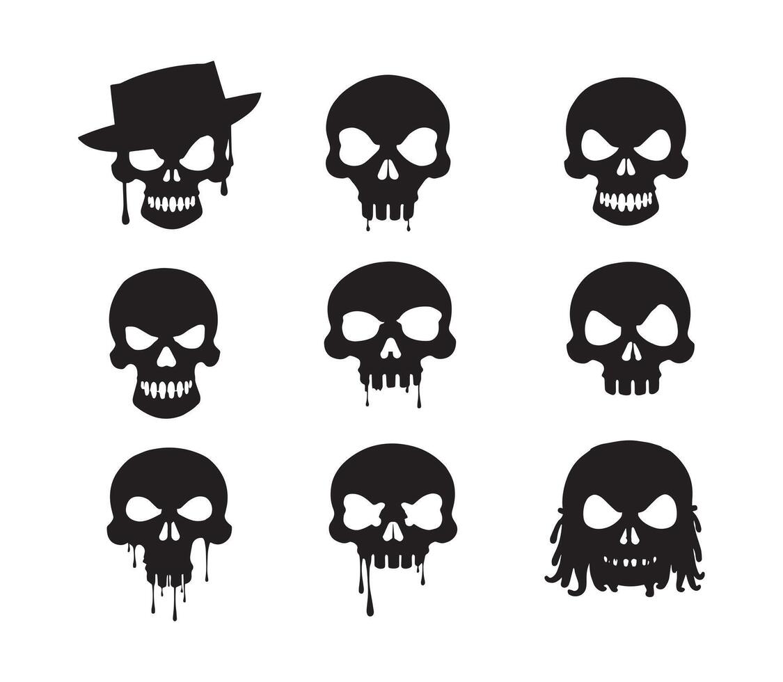 a set of skulls with different facial expressions vector