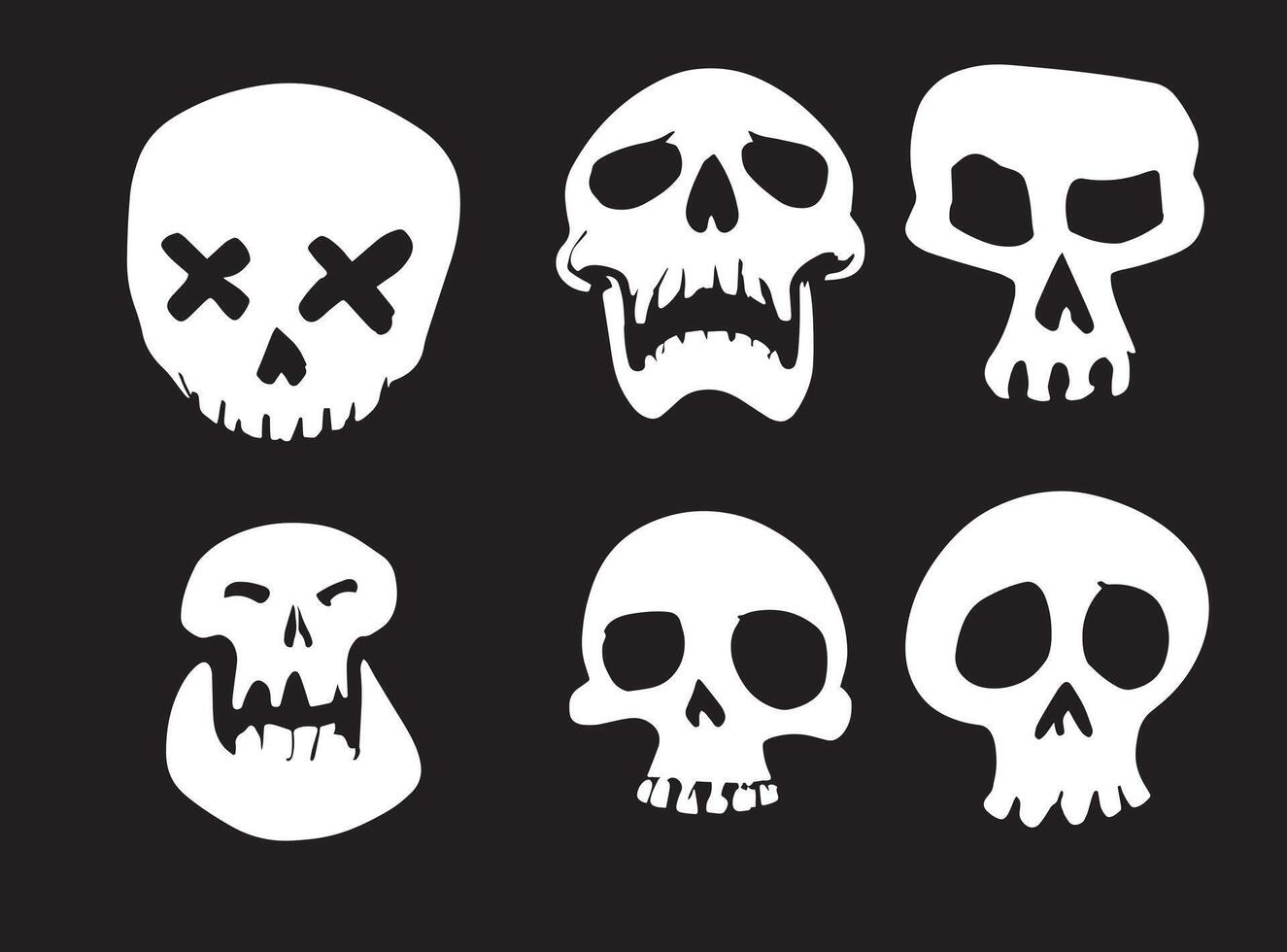 a set of skulls with different expressions black background vector
