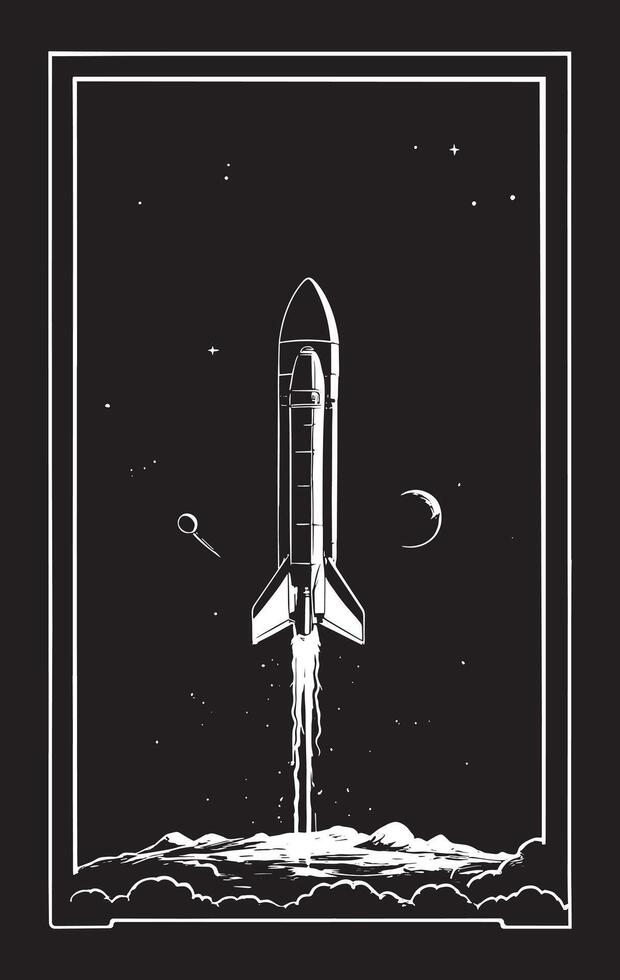 illustration of a rocket in the space poster, rocket poster vector