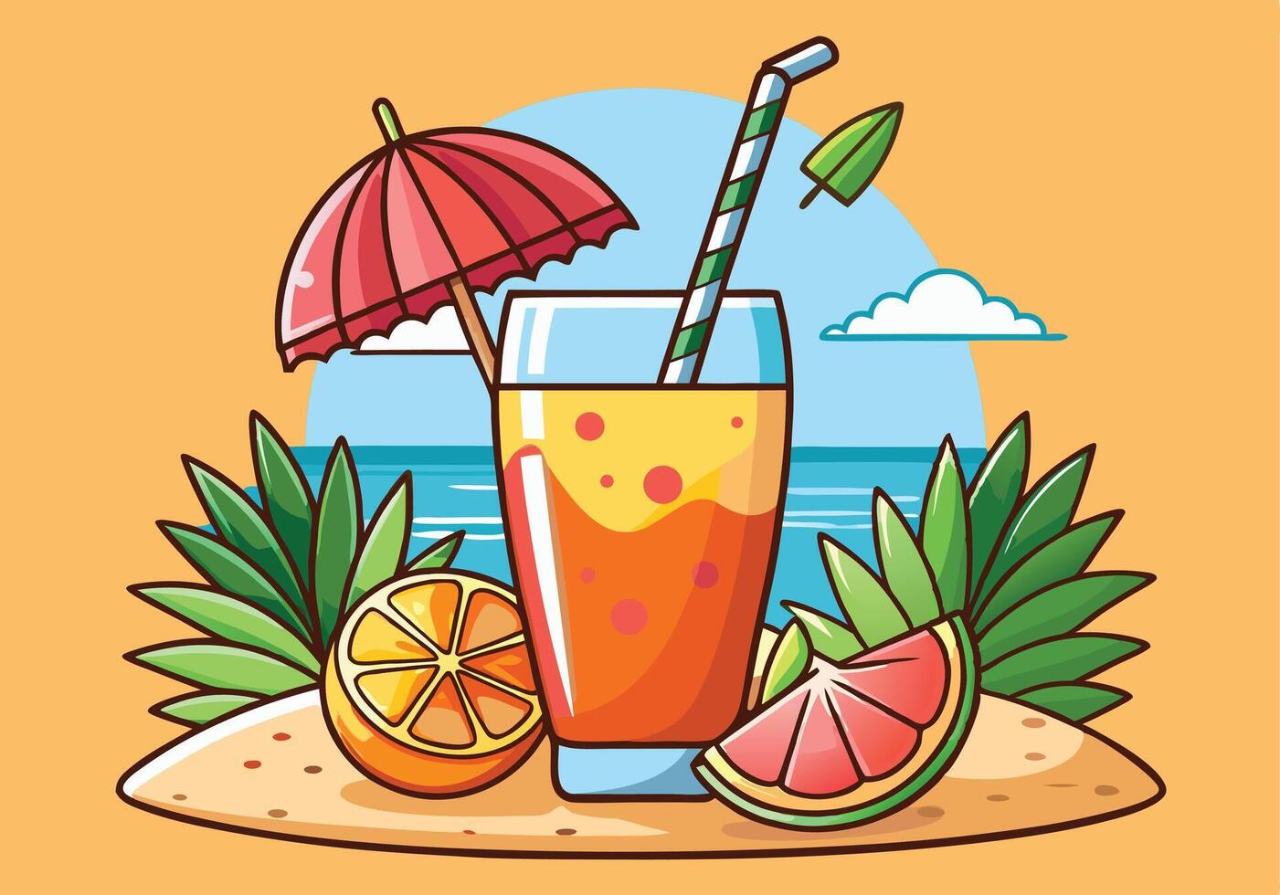 A vibrant tropical fruit cocktail with pineapple, berries, and citrus, perfect for a refreshing summer beach drink vector