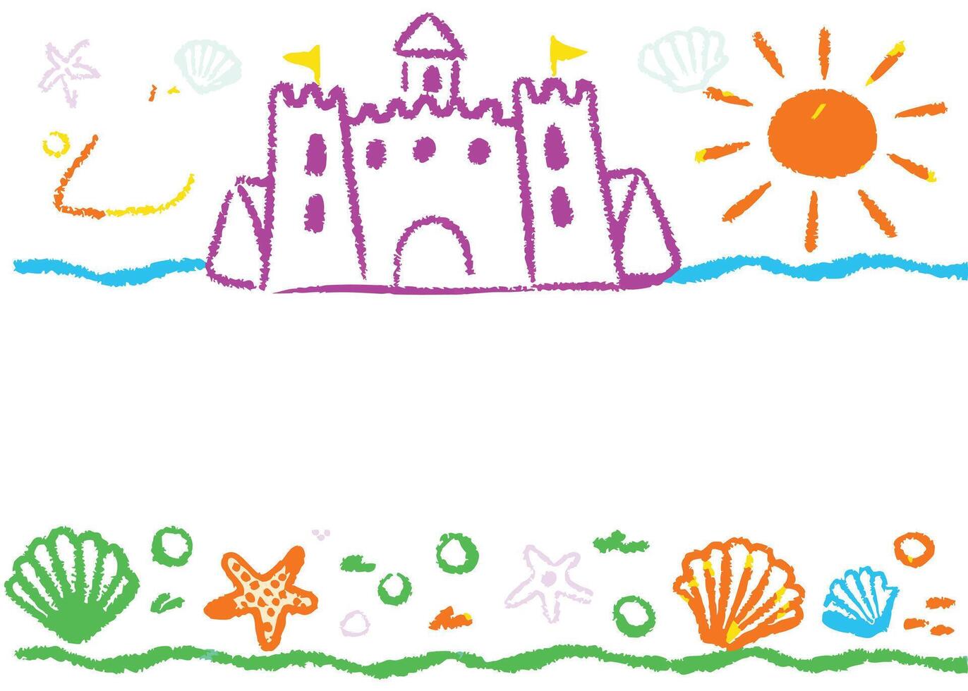 A vibrant cartoon illustration perfect for a summer holiday beach card, featuring a cheerful animal and flower design frame with a sun-filled nature background vector