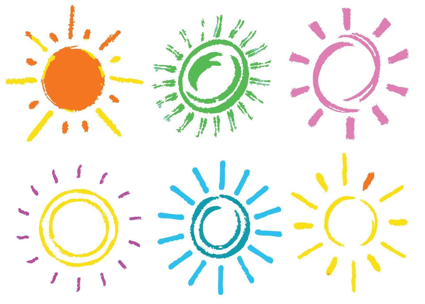 Set of sun icons a vibrant collection of yellow and orange sun, sun and clouds, and star designs, perfect for summer weather and solar illustrations vector