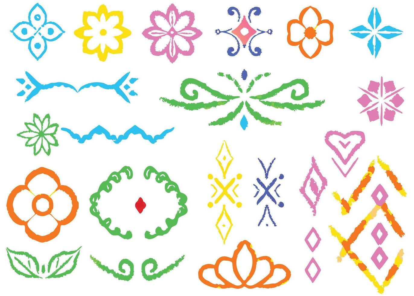 A vibrant set of colorful flora icons, symbols, and elements for web and nature-inspired designs vector