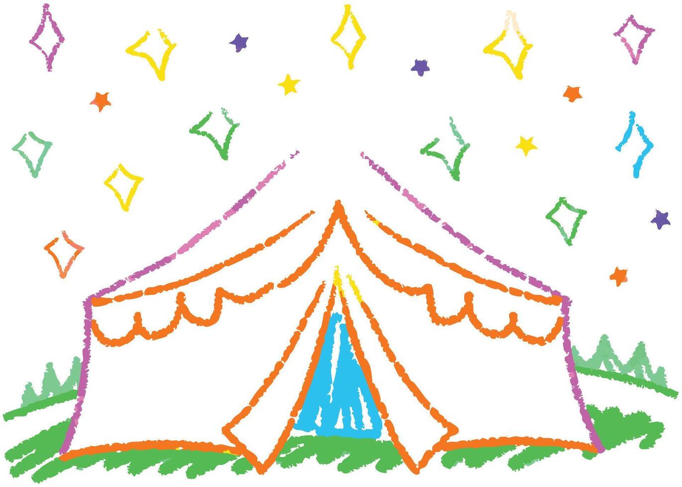 a festive Christmas tree nestled inside a snow-covered tent, adorned with stars and holiday decorations, evoking a winter celebration vector