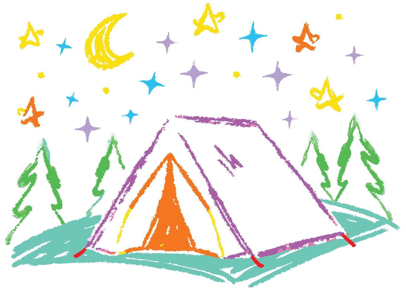 summer camping icons with tents, mountains, and sea for travel and nature designs vector