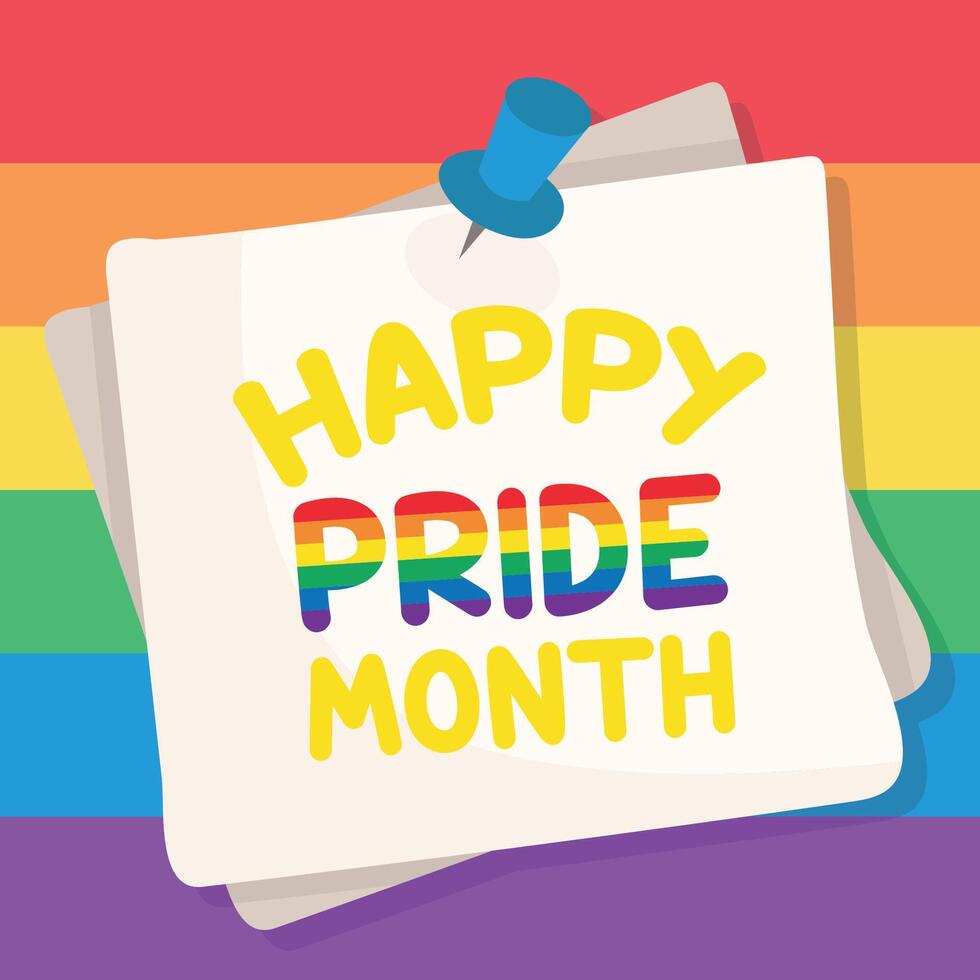 Happy Pride Month greeting card LGBTQ rainbow flag in background vector