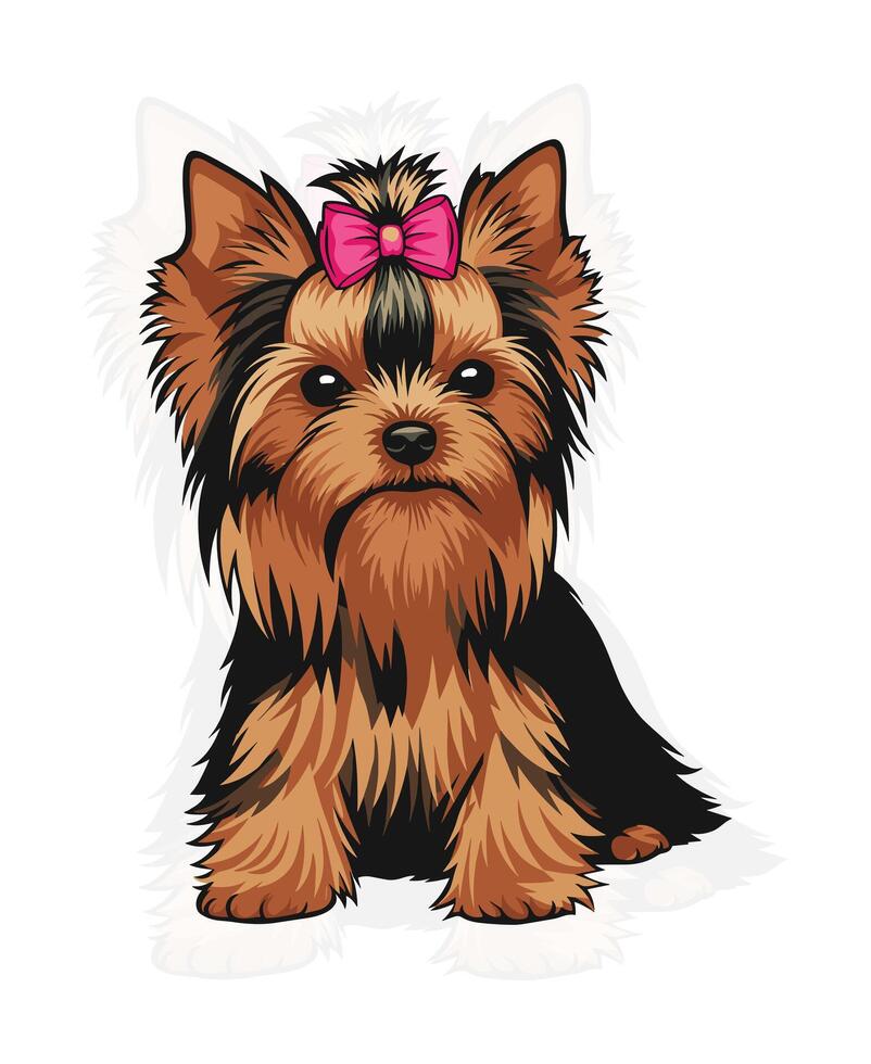 Cutre Yorkshire Bow Charming Dog Art vector