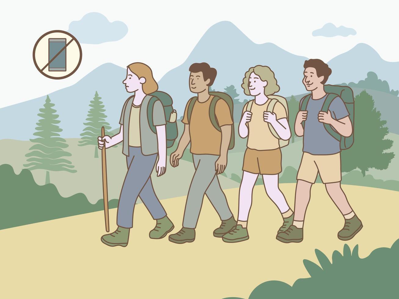 Digital detox hiking retreat in nature unplugging for mental clarity and wellness vector
