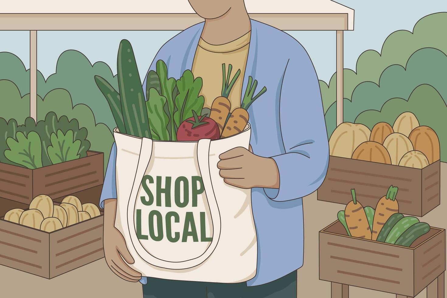 Embrace sustainable grocery shopping a local market exploration for eco-conscious consumers vector