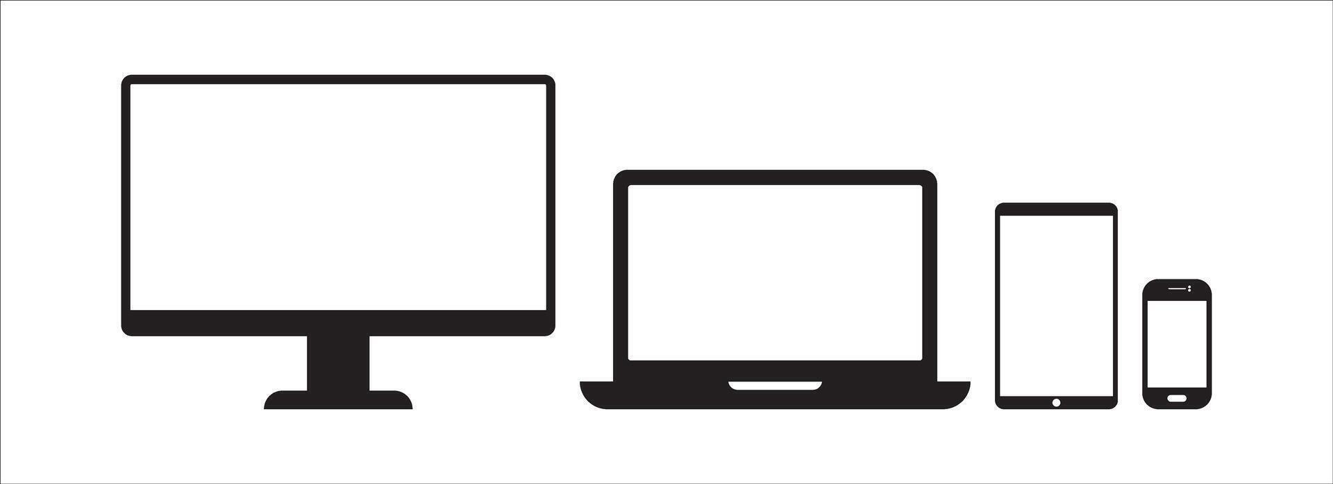 Device icon set in flat style. Smartphone, tablet, laptop and desktop computer symbols. Digital device collection. illustration vector