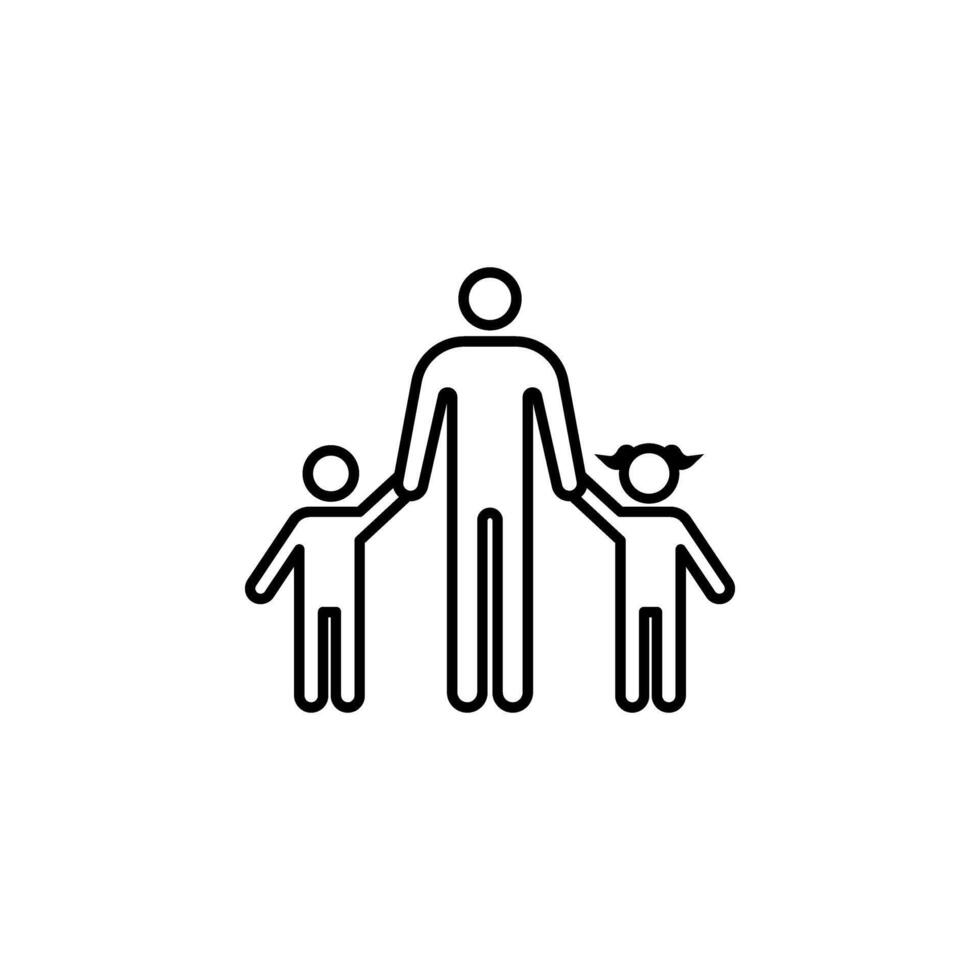 Silhouette of father, son and daughter with colored lines. Father and son illustration icon. Stick figure, pictogram vector