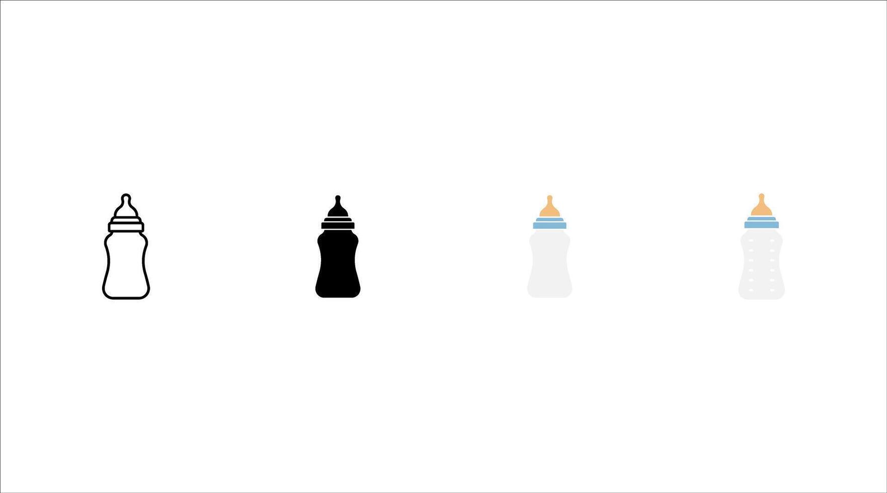 Baby bottle icon set. Simple and cute infant feeding bottle clipart illustration. Features a blue and yellow design with milk or formula inside. vector
