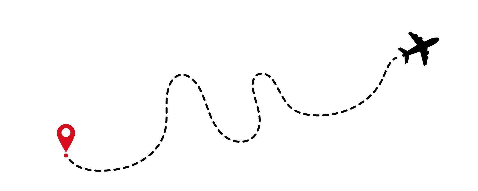 Airplane dotted route line. Path travel line shapes. Flight route with start point and dash line trace for plane vector
