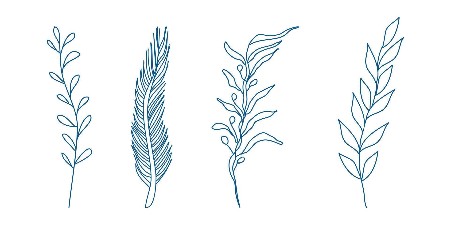 Marine elements doodle style set in blue., vector