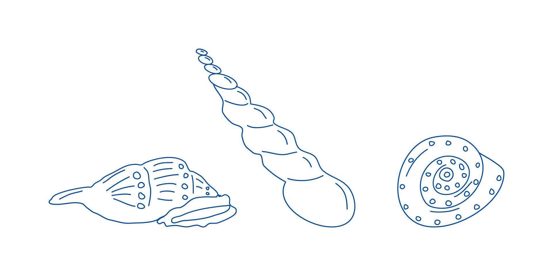 Marine elements doodle style set in blue.,, vector