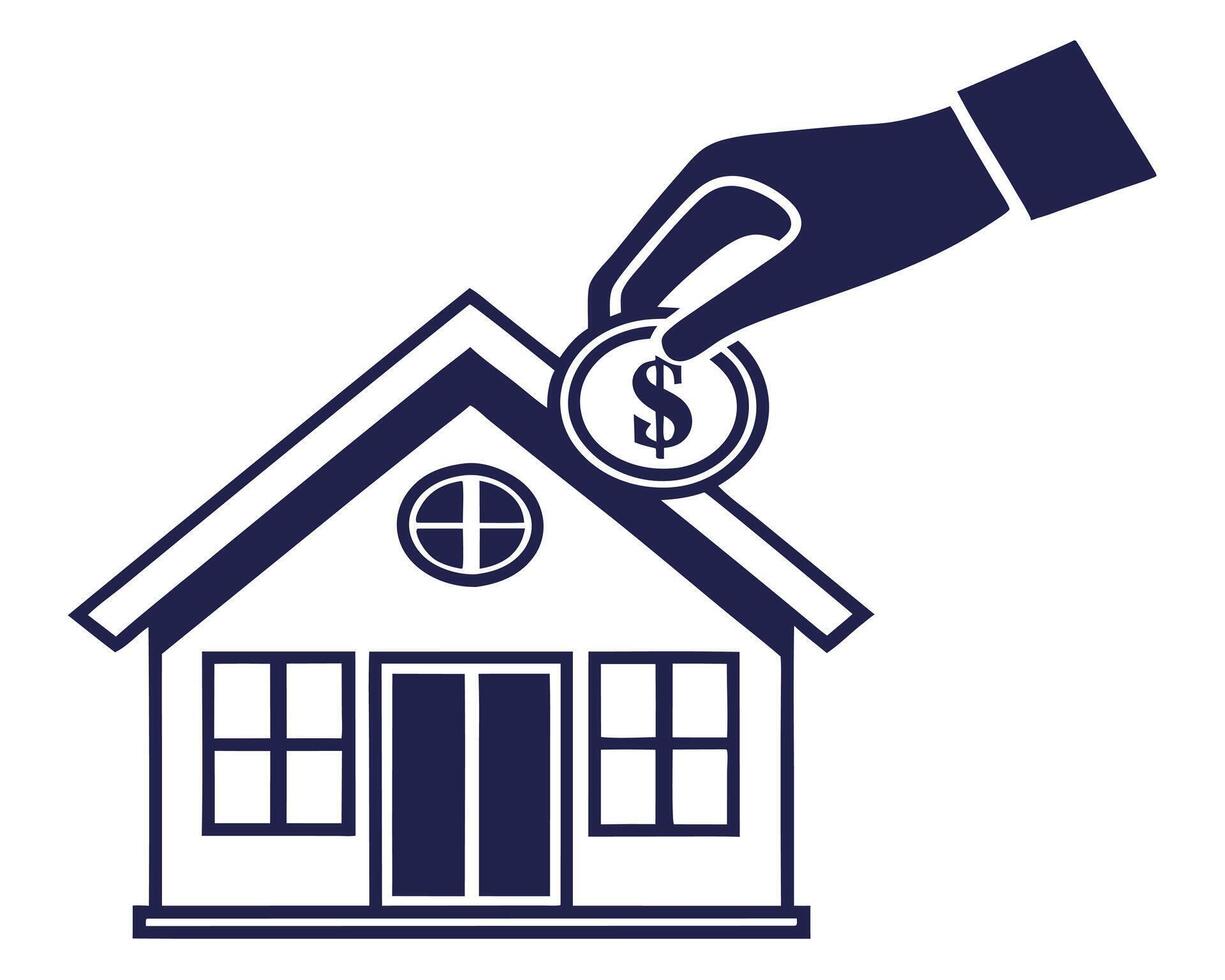 Investing in a new home concept depicting hand inserting dollar coin in a house icon vector