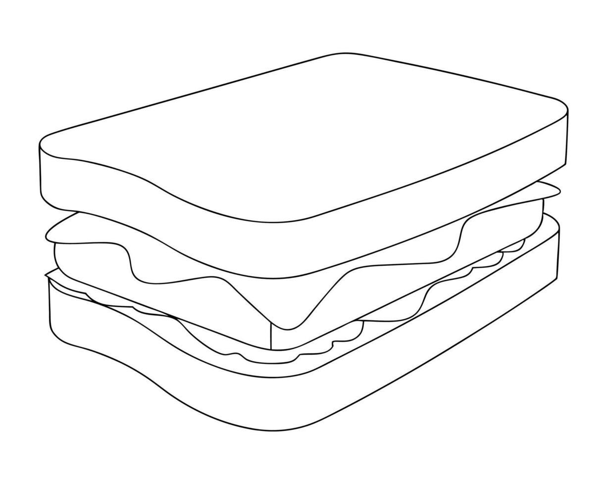 Simple outline illustration of a delicious sandwich with layers of filling and bread perfect for designs vector