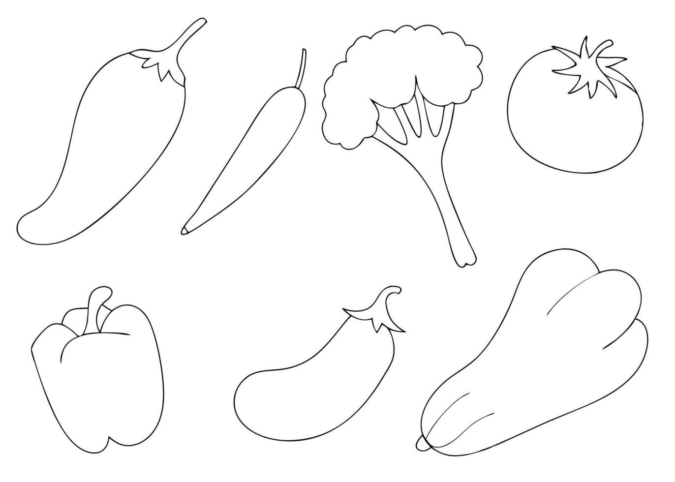 Simple black and white outline drawings of various fresh vegetables for healthy eating vector
