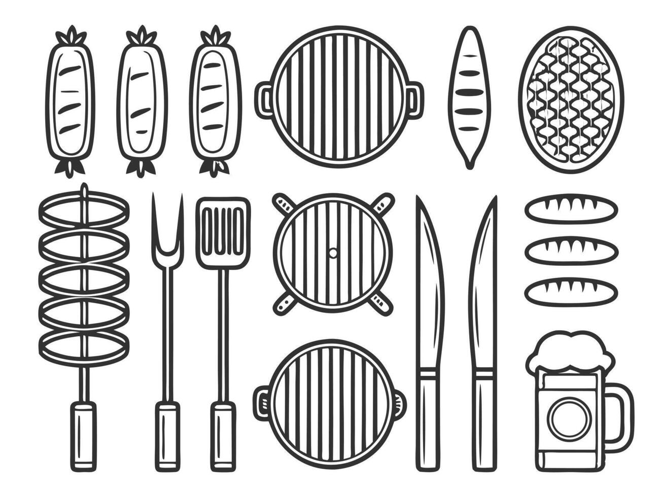 illustration of a barbecue grill and various grilling elements in a minimal monochrome style vector