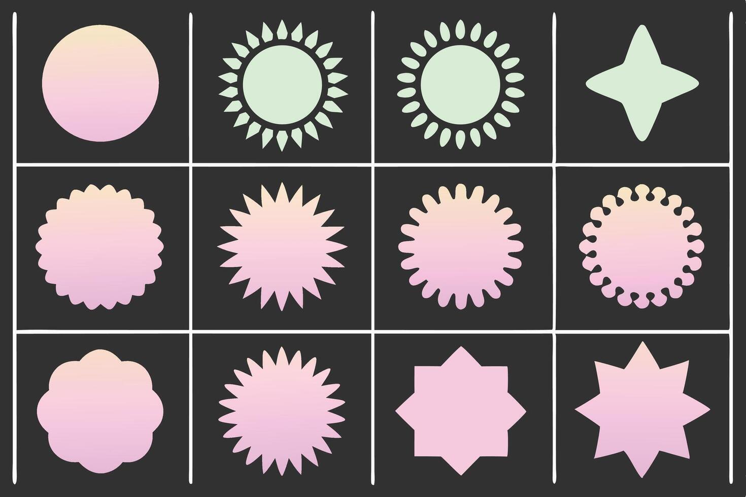 Collection of various shapes with pastel color gradients on a dark background for design vector