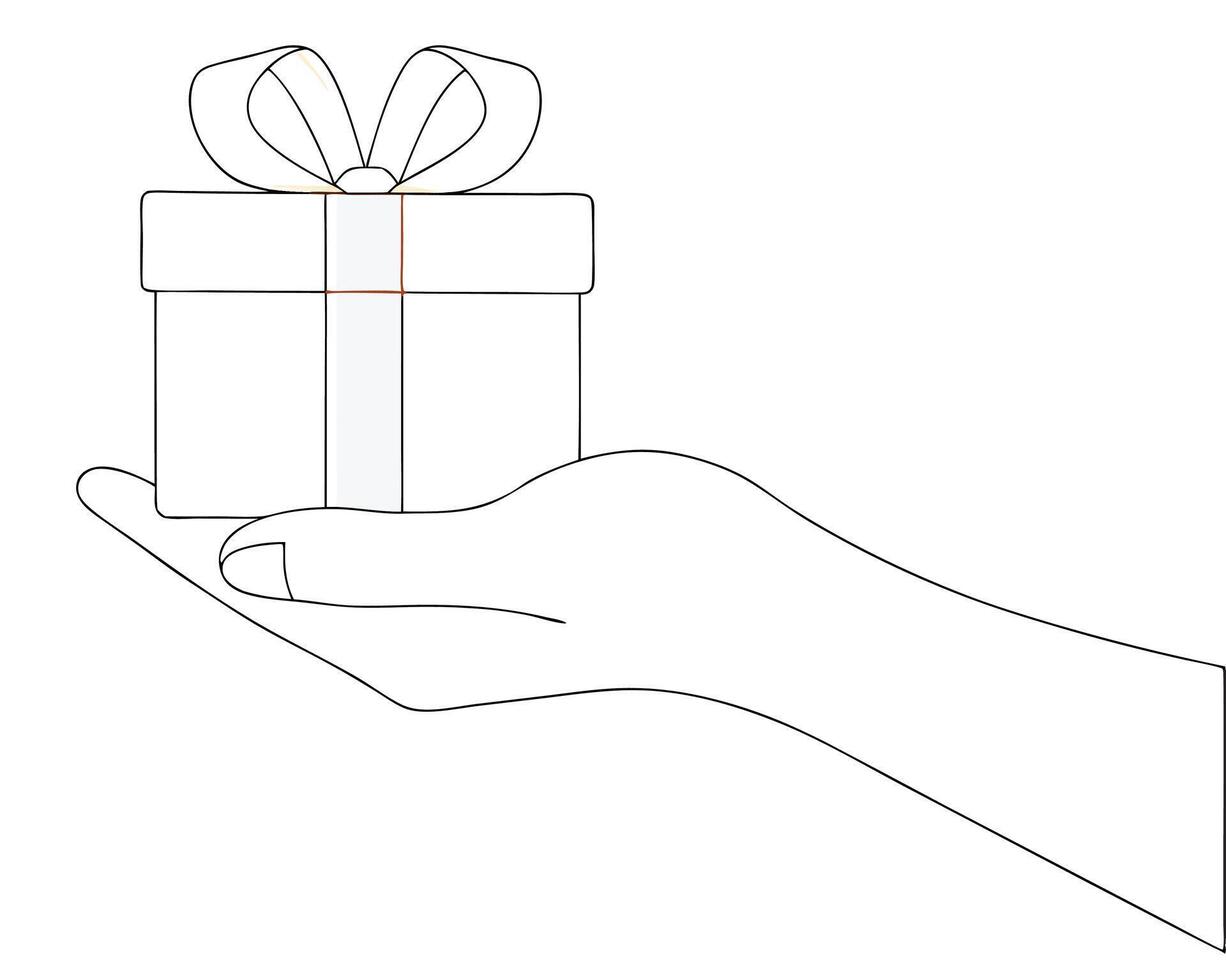A hand holding a gift box with a bow representing celebration and giving presents vector