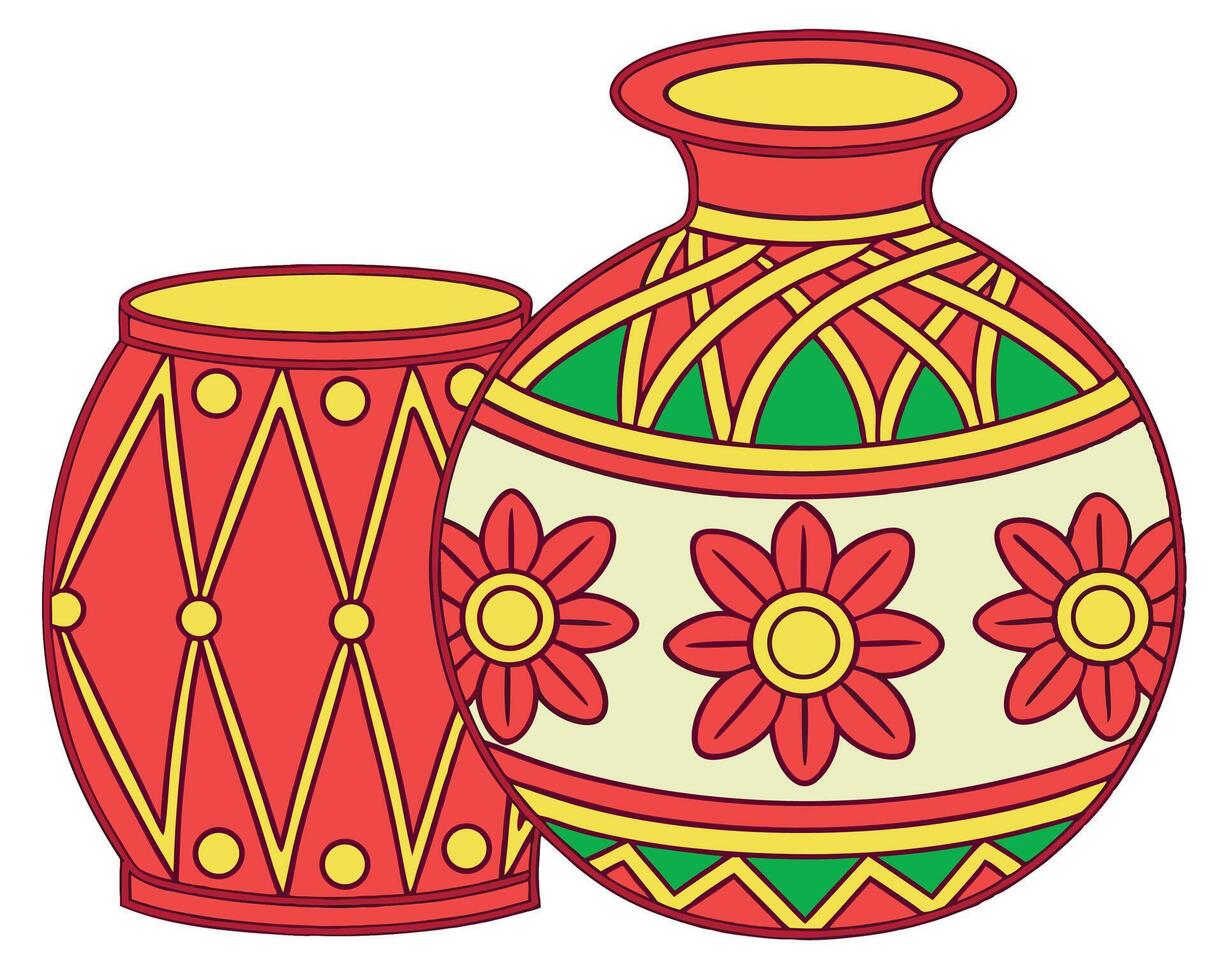 Decorative colorful pottery vases with floral and geometric ornamentations isolated on white background vector