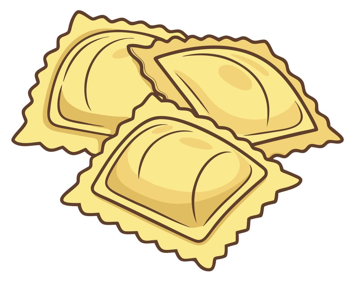 Illustration of fresh cooked ravioli pasta with golden color and a delicious culinary appeal vector