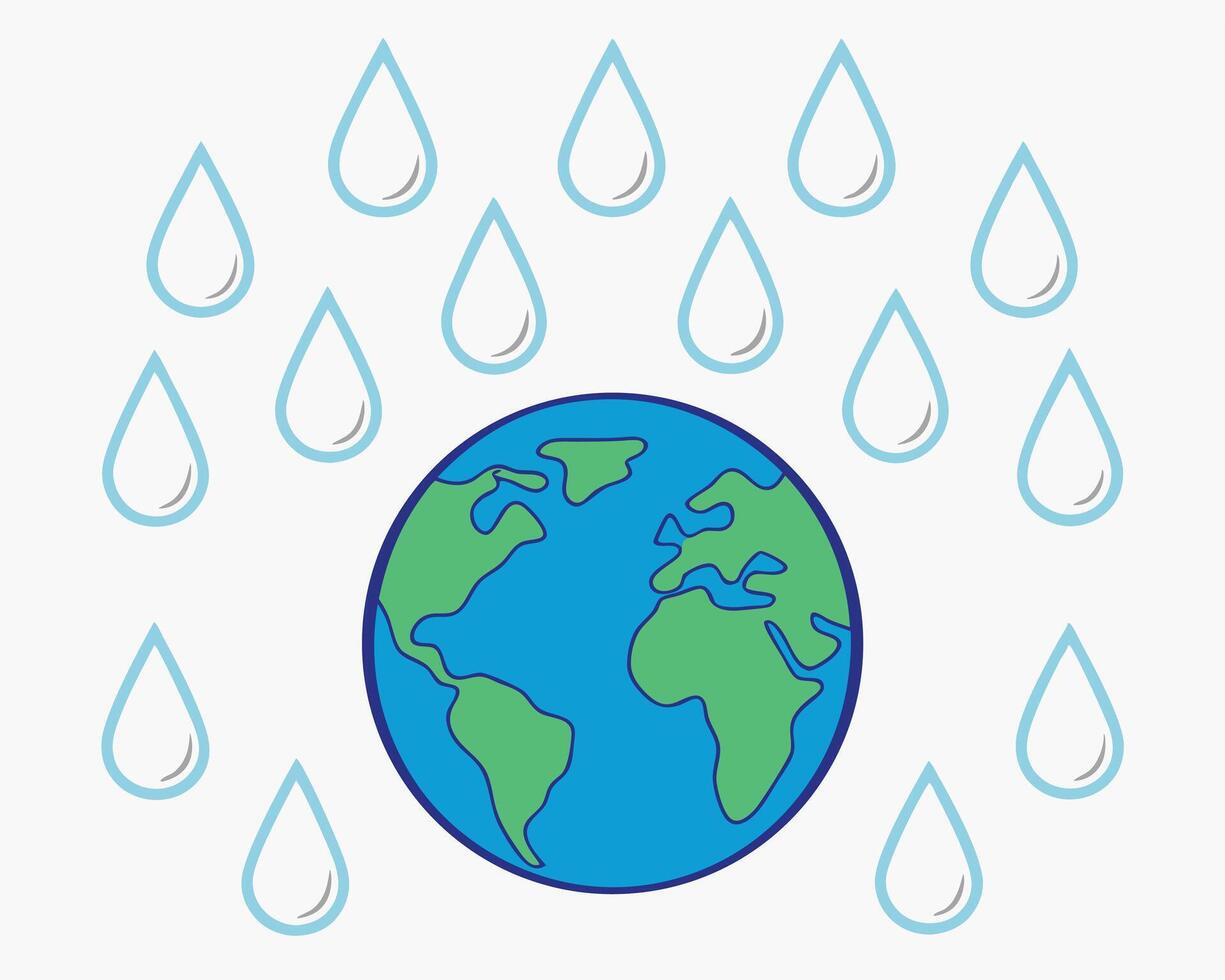 Illustration depicting the earth with raindrops symbolizing climate change and environmental awareness. vector