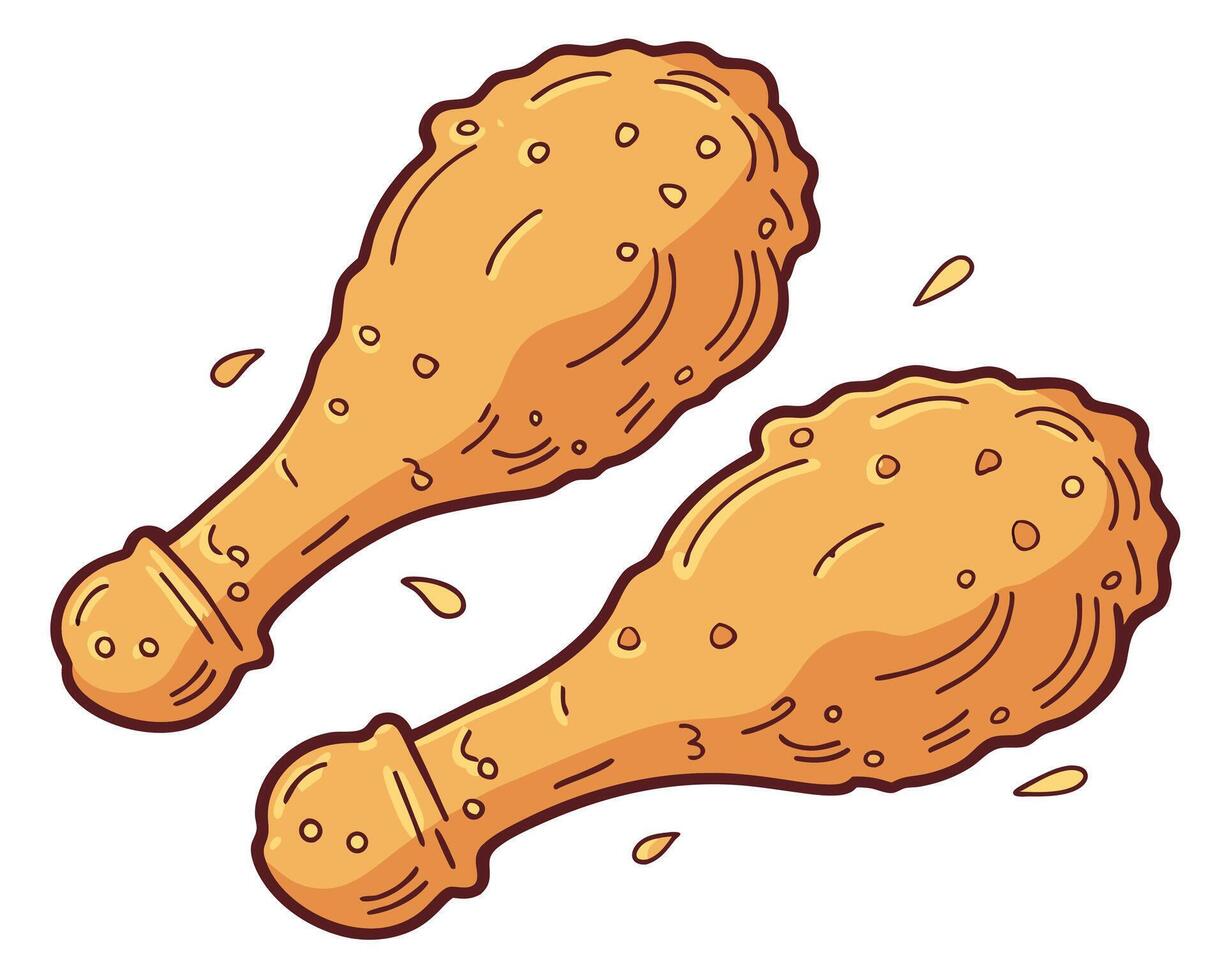 Delicious illustration of two crispy fried chicken drumsticks isolated on white background vector