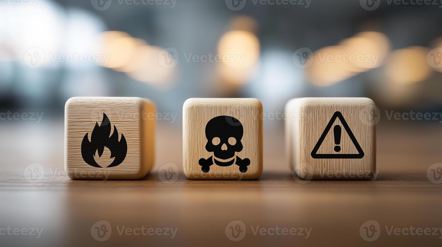 Fire Safety Warnings for Risk Awareness and Emergency Preparedness Strategies. Hazard Prevention, Safety Protocols and Fire Protection. Business Wooden Cubes. photo