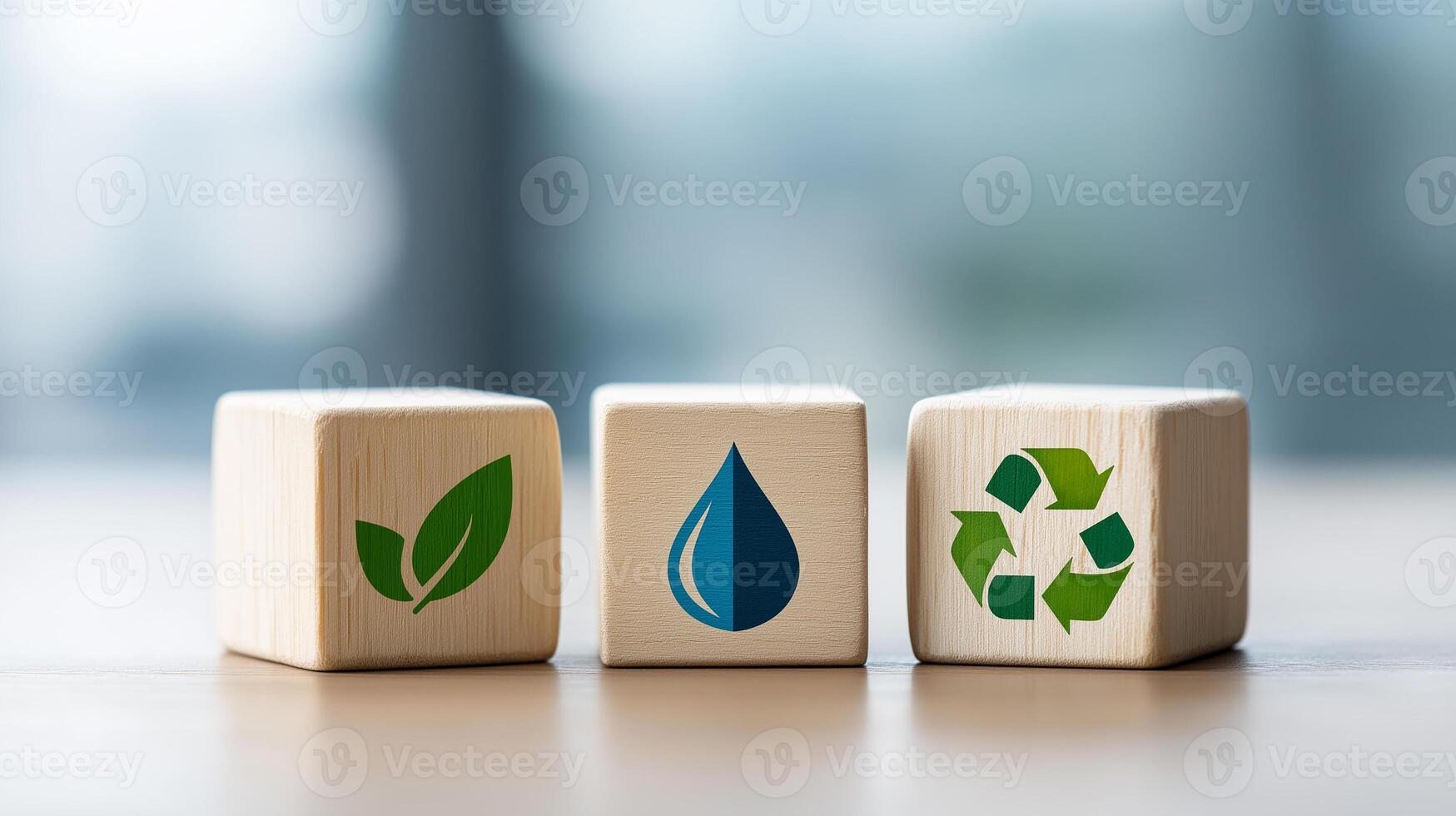 Eco-Conscious Company Products With Sustainable and Recyclable Solution, Environmental Stewardship, Green Manufacturing and Circular Economy, Business Cubes photo